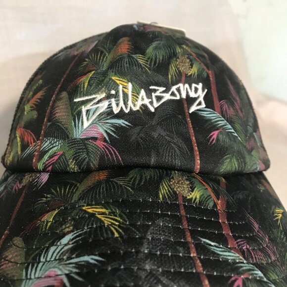 Billabong Palm Print Baseball Hat Black Mesh Adjustable Snapback Cap One Size - Picture 2 of 8